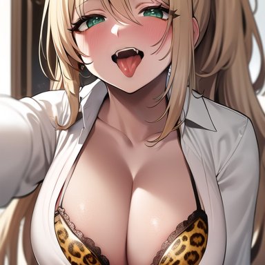 goddess of victory: nikke, rupee (nikke), nai diffusion, stable diffusion, animal print, bimbo, blonde hair, blush, bra, breasts, busty, female, female only, large breasts, leopard print