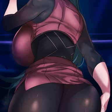 nintendo, pokemon, pokemon rgby, gym leader, sabrina (pokemon), cafekun, 1girls, alternate breast size, ass, back, back view, breasts, clothed, clothed female, emotionless