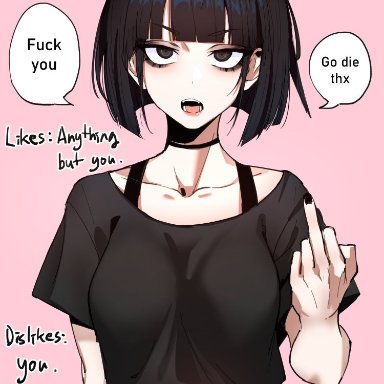 original, original character, j.k., 1girls, angry, black eyes, black hair, black nails, breasts, character age, character name, choker, female, female only, goth