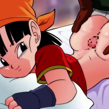 dragon ball gt, pan (dragon ball), trunks briefs, divine wine, 1boy, 1boy1girl, 1girls, ass, ass focus, ass grab, assjob, bandana, big ass, big butt, black hair