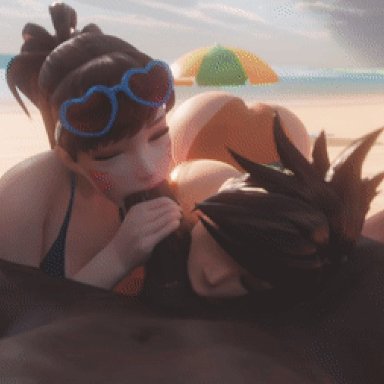 blizzard entertainment, overwatch, overwatch 2, d.va, hana song, lena oxton, tracer, threedust, 1boy, 2girls, asian female, brown eyes, brown hair, dark-skinned male, dark skin