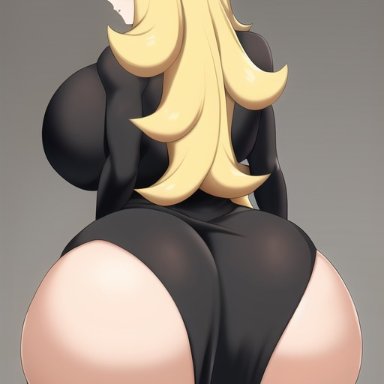 game freak, nintendo, pokemon, pokemon dppt, cynthia (pokemon), nai diffusion, stable diffusion, 1girls, alternate ass size, alternate body type, alternate breast size, ass bigger than torso, big ass, big boobs, big butt