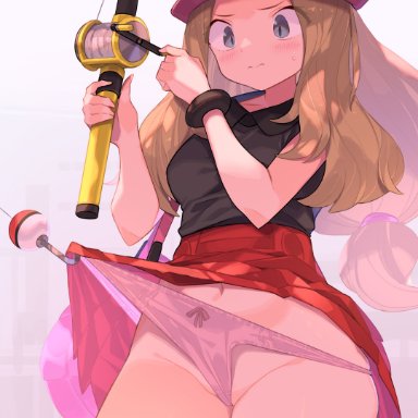 creatures (company), game freak, nintendo, pokemon, pokemon (anime), pokemon (game), pokemon xy, pokemon trainer, serena (pokemon), spring2013, 1girls, blush, bow panties, bracelet, cute