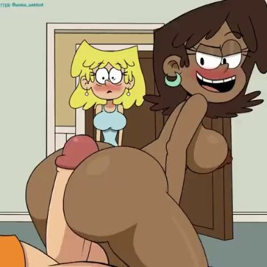 the loud house, blori (the loud house), lincoln loud, lori loud, atnog, whalewarrior123z, biting lip, bottomless, bouncing ass, bouncing breasts, bubble butt, caucasian, dark-skinned female, dark skin, earrings