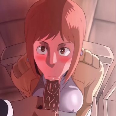 attack on titan, shingeki no kyojin, onyankopon, sasha braus, d-art, 1boy, blowjob, blush, brown eyes, brown hair, dark-skinned male, dick sucking lips, eye contact, fellatio, holding penis