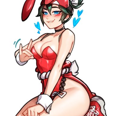 overwatch, overwatch 2, kiriko (overwatch), blushypixy, 1girls, breasts, bunny ears, bunny girl, bunnysuit, cleavage, female, female only, looking at viewer, solo, 2d