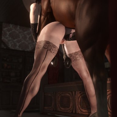 resident evil, resident evil 8: village, alcina dimitrescu, atlasf4, anthro penetrating human, big ass, big balls, big breasts, big penis, earrings, equine, equine penis, gloves, hat, high heels