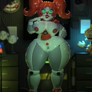 five nights at freddy's, scottgames, sister location, baby (fnafsl), circus baby, circus baby (fnaf), feversfm, 5 fingers, animatronic, beckoning, big breasts, breasts, female, fingers, gesture