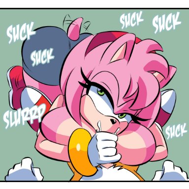 sega, sonic (series), sonic the hedgehog (series), amy rose, tails, glassfish, anthro, blowjob, fellatio, fox, hedgehog, older female, pink hair, younger male, onomatopoeia