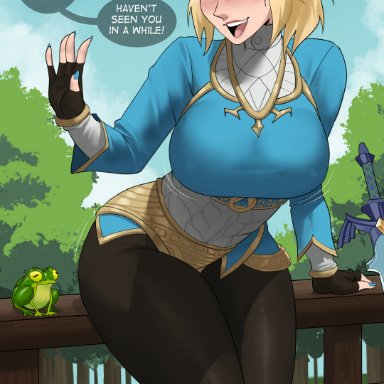 breath of the wild, nintendo, tears of the kingdom, the legend of zelda, princess zelda, zelda (breath of the wild), echosaber, 1female, 1girls, big breasts, blonde hair, breasts, clothed, female, light skinned female