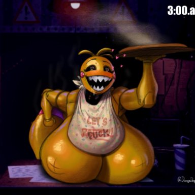 five nights at freddy's, five nights at freddy's 2, fnaf, scottgames, chica (fnaf), toy chica (fnaf), dango danger, 1girls, 3am, animatronic, animatronic female, anthro, bedroom eyes, big ass, big breasts