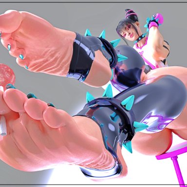 street fighter, juri han, voidmuffin3d, 1girls, barefoot, big feet, blue toenails, feet, femdom, foot fetish, foot worship, huge ass, huge butt, lollipop, long toenails