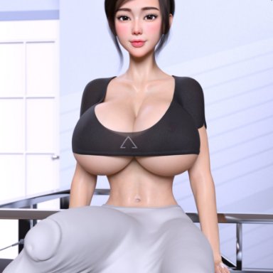 viiseon, 1futa, alternate breast size, asian, asian futanari, big balls, big breasts, big butt, big penis, bulge, clothed, clothing, enormous breasts, erection, erection under clothes