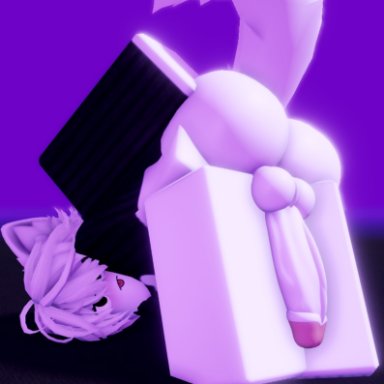 roblox, oc, roblox avatar, vincore, 1boy, ass, bent over, cat ears, cat tail, femboy, looking at viewer, tail, white hair, 3d, self upload