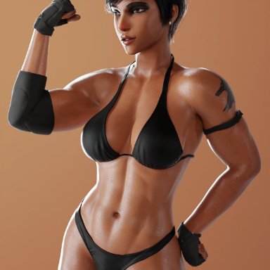 blizzard entertainment, overwatch, pharah, pharah-best-girl, abs, bicep, black eyes, black hair, bra, clothing, dark-skinned female, dark skin, egyptian, egyptian female, female