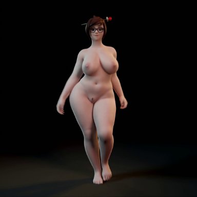 overwatch, mei (overwatch), theropedude, 3d animated, 3d render, asian female, ass jiggle, big breasted, big butts, black background, breast jiggle, bubble butt, butt jiggle, clothing, completely nude