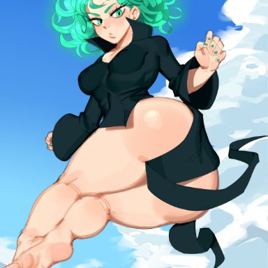 one-punch man, tatsumaki, nezulet, 1girls, ass, barefoot, big ass, big butt, breasts, clothing, feet, female, female only, green eyes, green hair