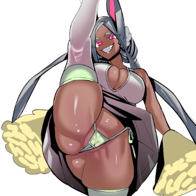 my hero academia, miruko, rumi usagiyama, artist request, 1girls, animal ears, ass, ass visible through thighs, big breasts, bottomwear, breasts, bunny ears, cheerleader, cheerleader uniform, female