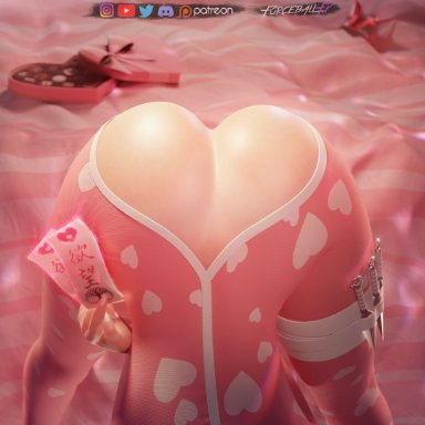 overwatch, overwatch 2, valentine's day, kiriko (overwatch), forceballfx, 1girls, ass, bent over, female, female only, presenting, presenting hindquarters, 3d, blender