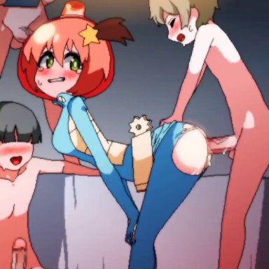 space patrol luluco, luluco, bbaltong, 3boys, ass, bodysuit, bouncing ass, bouncing breasts, breasts, female, happy sex, multiple boys, orgasm, penis, sex