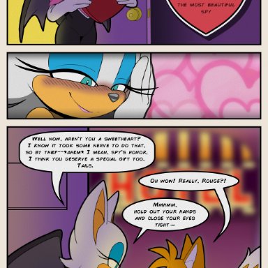 holidays, sega, sonic (series), sonic origins, valentine's day, rouge the bat, tails, ardan norgate, ?, age difference, anthro, bat, black nose, black pupils, blue eyeshadow