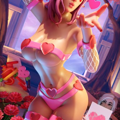 fortnite, lovely (fortnite), helix3d, nipple covers, pink hair, revealing clothes, 3d, 4k