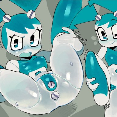 my life as a teenage robot, nickelodeon, jenny wakeman, wamudraws, angry face, blue eyes, blue hair, blush, female, female only, legs, legs apart, legs held open, legs spread, looking at viewer