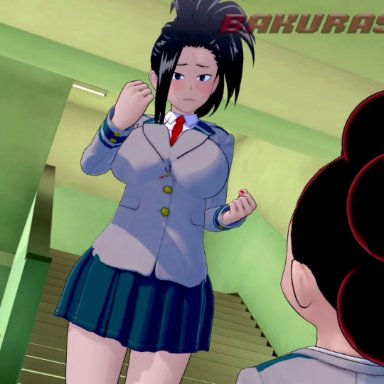 koikatsu, my hero academia, shounen jump, minoru mineta, momo yaoyorozu, bakura's place, 1boy, 1girls, areola, ass, black eyes, black hair, blackmail, breasts out, cheating