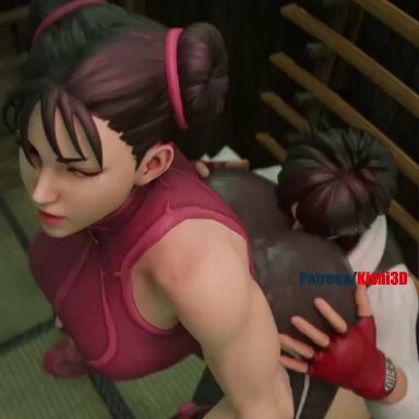 street fighter, chun-li, sakura kasugano, kishi, 2girls, ass, ass lick, ass worship, huge ass, yuri, 3d, animated, low res, lowres, sound