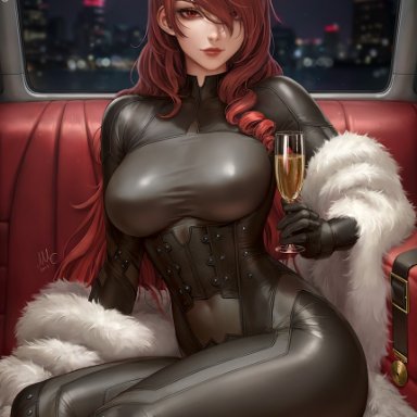 atlus, persona, persona 3, persona 4 arena, mitsuru kirijo, sciamano240, 1girls, bodysuit, breasts, female, hair over one eye, hips, large breasts, light-skinned female, light skin