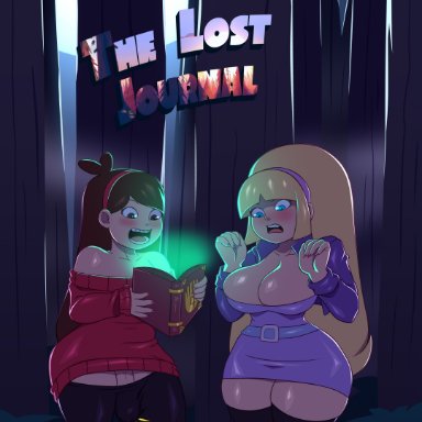 disney, gravity falls, mabel pines, pacifica northwest, kenergi, 1futa, 1girls, bangs, big breasts, blonde hair, breasts, brown hair, clothed, clothing, duo