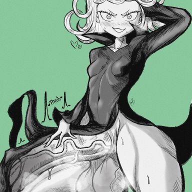 one-punch man, tatsumaki, darkazurensfw, 1futa, balls, big penis, bottomless, breasts, clothed, clothing, dress, erection, erection under clothes, futa only, futanari