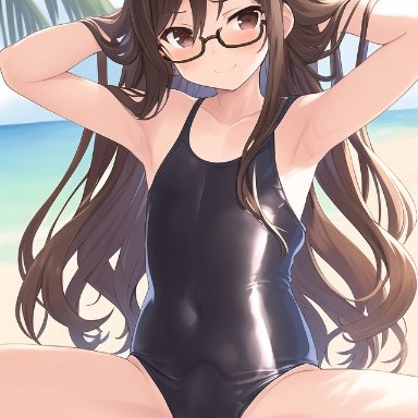 armure, nai diffusion, stable diffusion, 1boy, 1femboy, armpits, arms behind head, arms up, beach, belly, blush, brown hair, bulge, crossdressing, embarrassed dancing