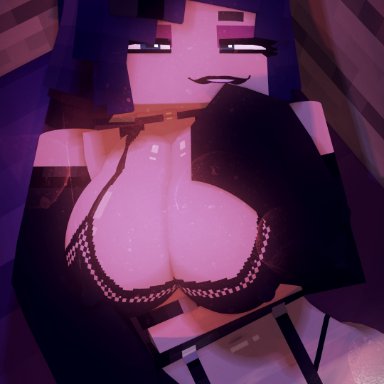 minecraft, valentine's day, jenny belle, odysseyellie, 1girls, armwear, bedroom eyes, big breasts, biting lip, bra, breasts, busty, cleavage, collar, female