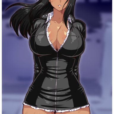 one piece, nico robin, simmsy, big breasts, cleavage, leather, leather clothing, leather minidress
