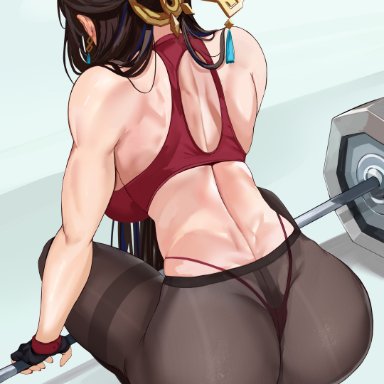 genshin impact, beidou (genshin impact), loooyd, 1girls, ass, back view, blonde hair, breasts, brown hair, dat ass, female, huge ass, large breasts, light-skinned female, light skin