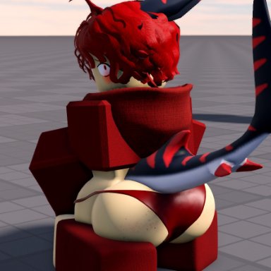 roblox, big ass, femdom, red eyes, red hair, shark, shark girl