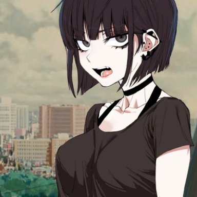 original, june (oc), original character, j.k., segal03, 1girls, black eyes, black hair, breasts, choker, ear piercing, female, female only, goth, goth girl