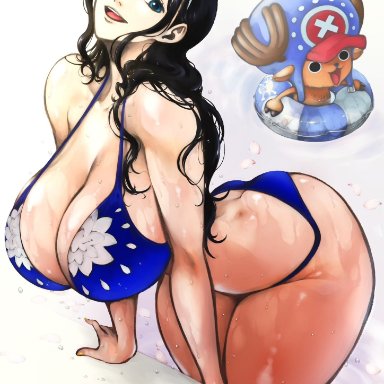 one piece, nico robin, tony tony chopper, kyugata, ass, ass up, big breasts, bikini, bikini top, breasts, curvy, curvy female, curvy figure, curvy hips, huge breasts