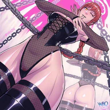 chainsaw man, makima (chainsaw man), whox, ass, ass focus, back view, barely visible nipples, breasts, chains, cum, dominant female, female, femdom, front view, hips
