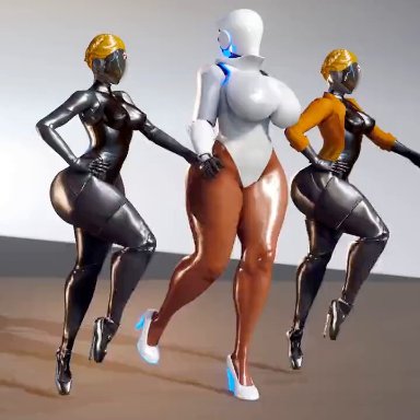 atomic heart, haydee (game), haydee, left (atomic heart), right (atomic heart), the twins (atomic heart), prevence, 3girls, android, ballerina, ballerina shoes, big ass, big breasts, big butt, black body