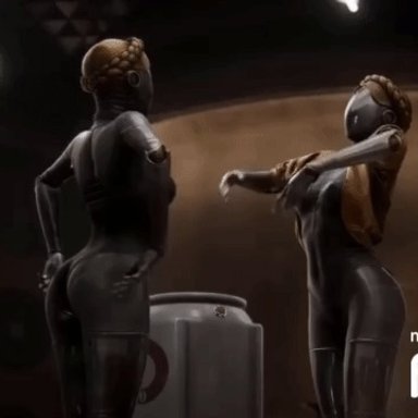 atomic heart, mundfish, left (atomic heart), right (atomic heart), the twins (atomic heart), 2girls, ass, ass focus, ballet, bouncing ass, breasts, faceless, faceless character, faceless female, female