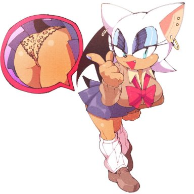 sega, sonic (series), sonic the hedgehog (series), rouge the bat, inkuusan, 1girls, ass, bent over, breasts, clothed, fangs, female, female only, leopard print, panties