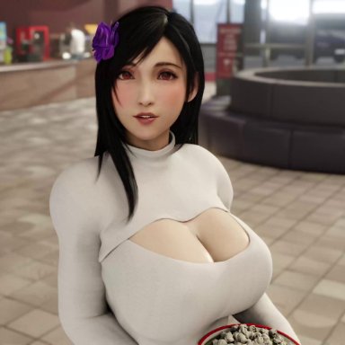 final fantasy, final fantasy vii, final fantasy vii remake, tifa lockhart, alenabyss, pixiewillow, volkor, 1boy, 1girls, black hair, blowjob, boob window, breasts, cleavage, cleavage cutout