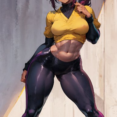 bleach, shihouin yoruichi, nai diffusion, slpwallkerart, stable diffusion, 1girls, athletic, athletic female, big breasts, blush, breasts, brown skin, cameltoe, crop top, curvaceous