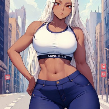 my hero academia, miruko, rumi usagiyama, 1girls, bunny ears, bunny girl, curvaceous, curvy, curvy body, curvy female, curvy figure, denim jeans, female focus, female only, looking at viewer