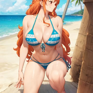 one piece, toei animation, nami, nami (one piece), amiral ai, stable diffusion, 1girls, curvaceous, curvy body, curvy female, curvy figure, female focus, female only, ginger hair, long hair