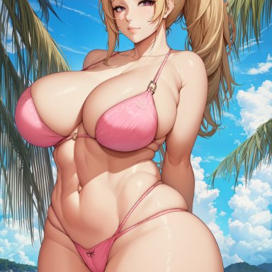 naruto, naruto (classic), naruto (series), naruto shippuden, tsunade, 1girls, big breasts, bikini, blonde hair, curvaceous, curvy, curvy body, curvy female, curvy figure, hyper thighs