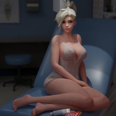 blizzard entertainment, overwatch, overwatch 2, angela ziegler, mercy, rwt4184, 1girls, areolae, athletic, athletic female, big breasts, blonde hair, blue eyes, breasts, chair