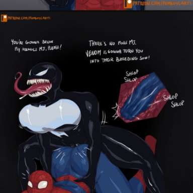 marvel, marvel comics, spider-man (series), mary jane watson, peter parker, she-venom, spider-man, venom, femboycarti, 1boy, 1futa, anal, anal sex, ankle grab, anus